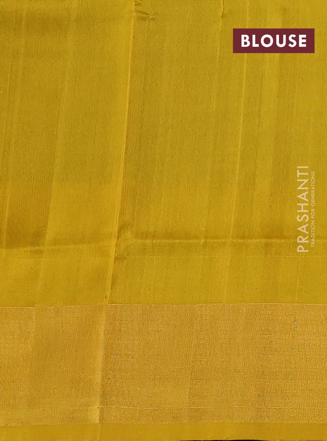 Pure uppada silk saree green shade and yellow with silver & gold zari woven buttas and zari woven border