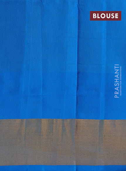 Pure uppada silk saree yellow and cs blue with silver & gold zari woven buttas and zari woven border