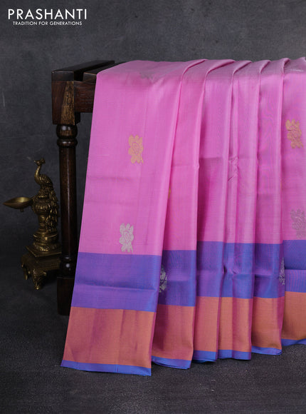 Pure uppada silk saree light pink and cs blue with silver & gold zari woven buttas and zari woven border