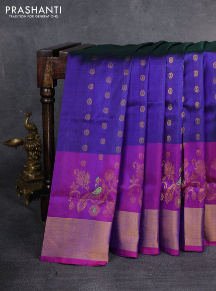 Pure uppada silk saree dual shade of blue and pink with zari woven buttas and long rich zari woven border