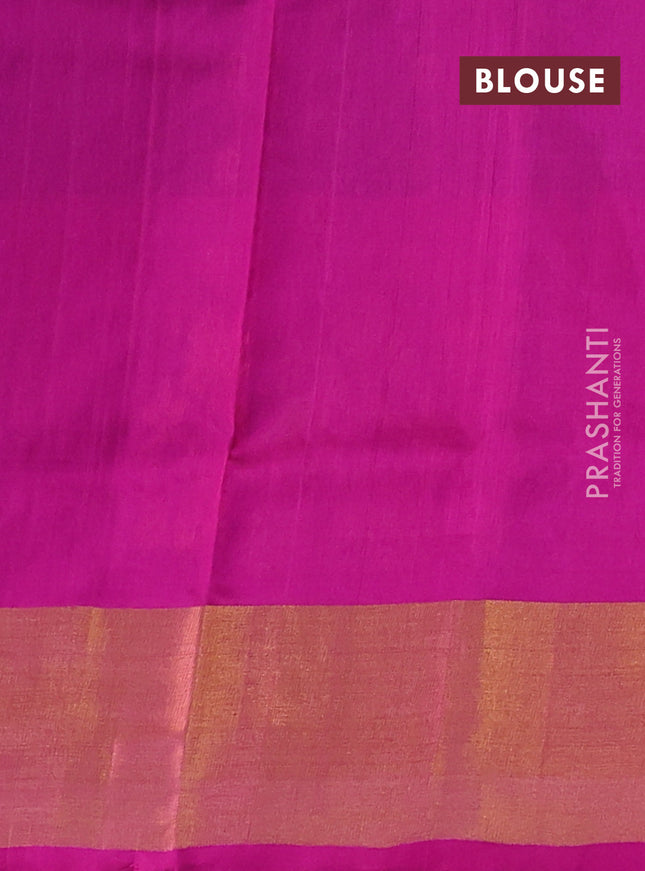 Pure uppada silk saree dual shade of blue and pink with zari woven buttas and long rich zari woven border
