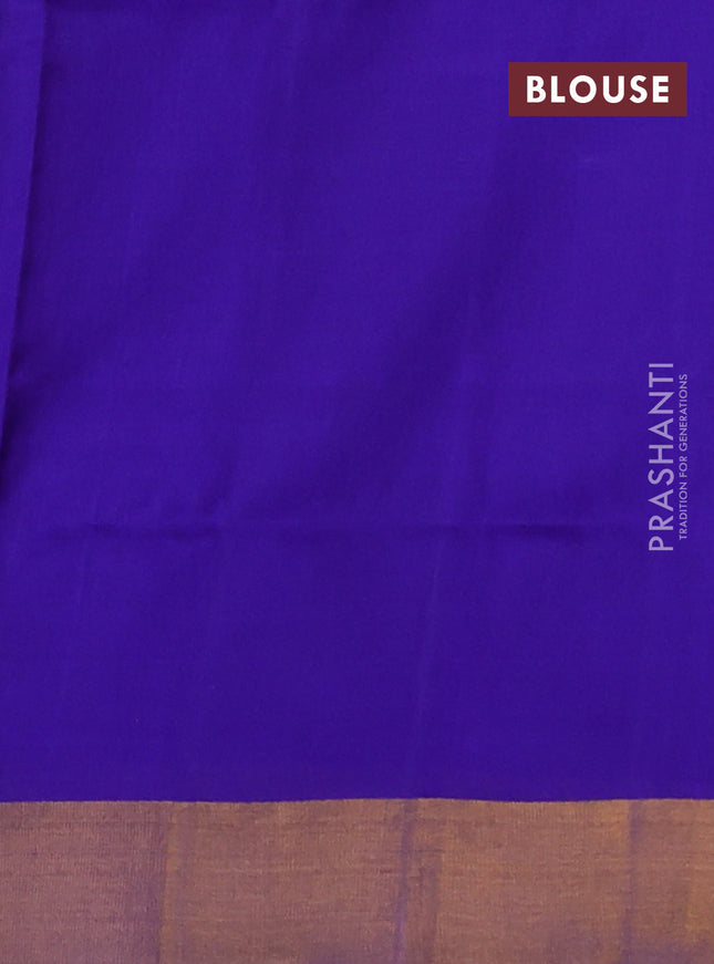 Pure uppada silk saree blue with silver & gold temple zari buttas and temple design zari woven border