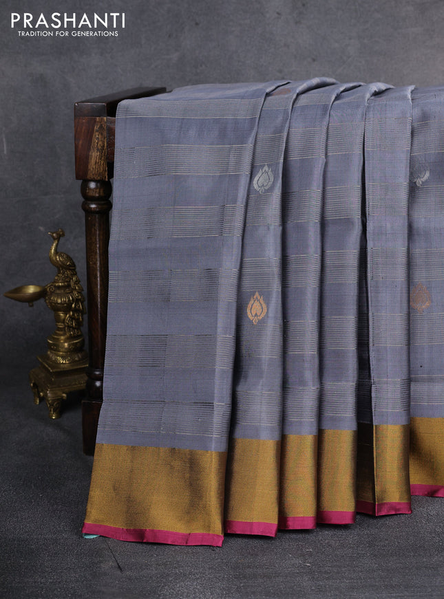 Pure uppada silk saree grey and magenta pink with allover zari weaves and zari woven border