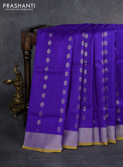 Pure uppada silk saree blue and yellow with silver zari woven floral buttas and silver zari woven border