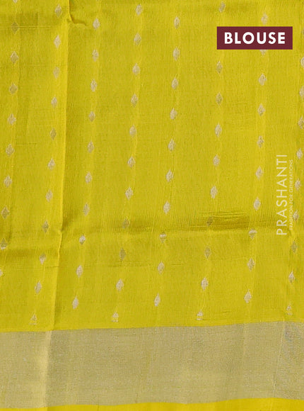 Pure uppada silk saree blue and yellow with silver zari woven floral buttas and silver zari woven border