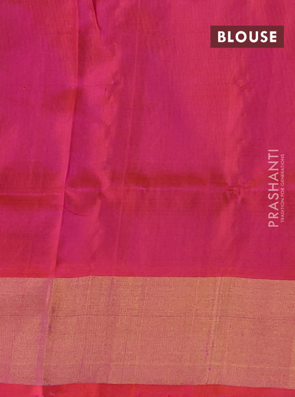 Pure uppada silk saree cs blue and dual shade of pinkish orange with silver & gold zari weaves and zari woven border