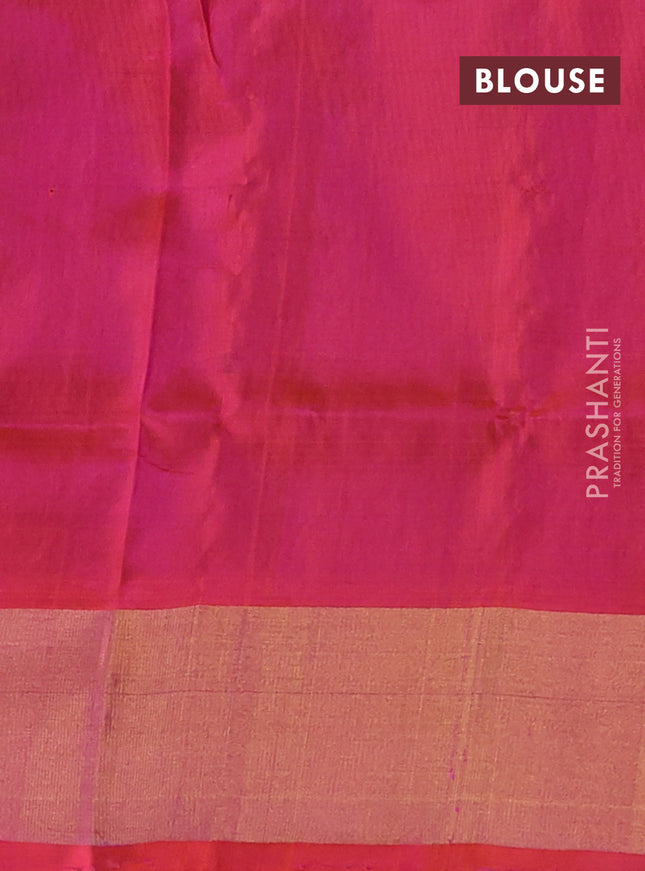 Pure uppada silk saree cs blue and dual shade of pinkish orange with silver & gold zari weaves and zari woven border