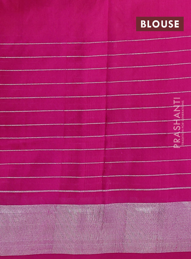 Pure uppada silk saree dual shade of yellowish pink and pink with allover silver zari woven butta weaves and long zari woven border