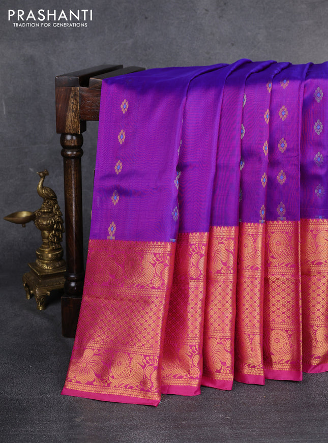Pure uppada silk saree purple and pink with silver & gold zari butta weaves and long zari woven border
