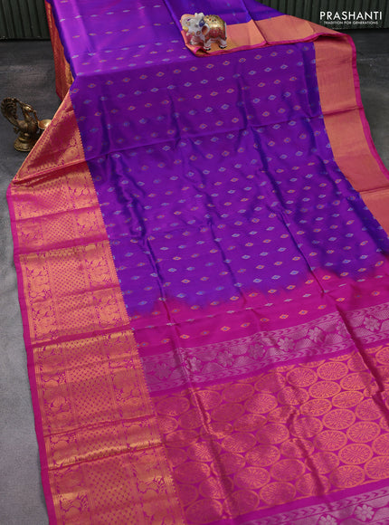 Pure uppada silk saree purple and pink with silver & gold zari butta weaves and long zari woven border