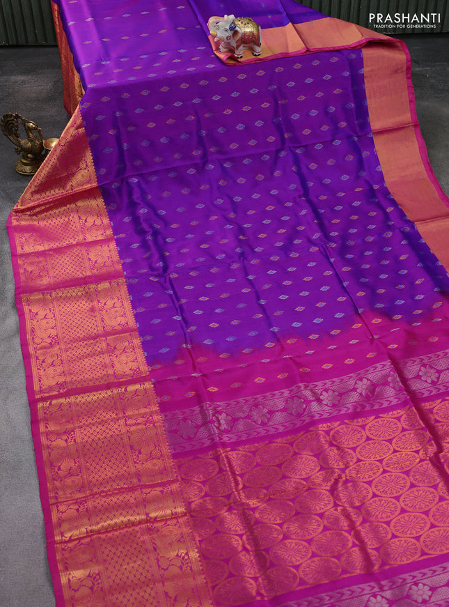 Pure uppada silk saree purple and pink with silver & gold zari butta weaves and long zari woven border