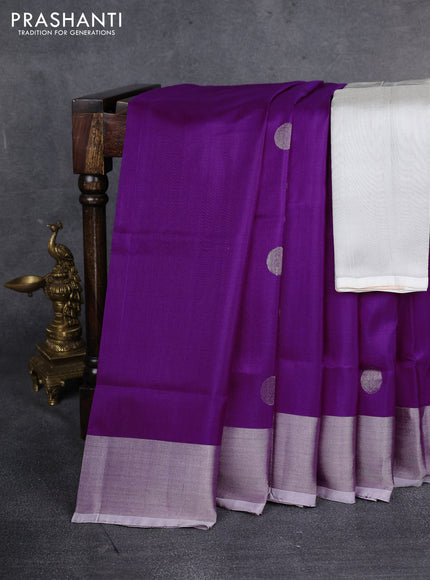 Pure uppada silk saree purple with silver zari woven coin buttas and silver zari woven border