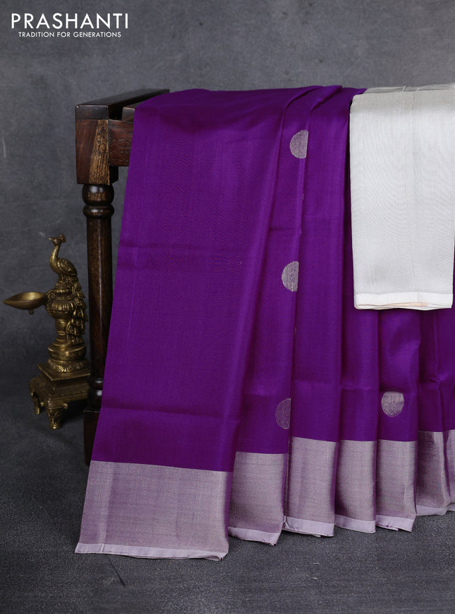 Pure uppada silk saree purple with silver zari woven coin buttas and silver zari woven border