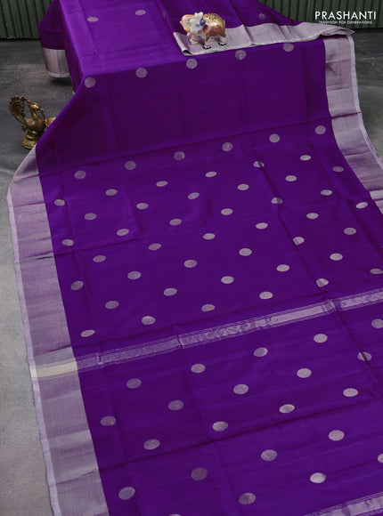 Pure uppada silk saree purple with silver zari woven coin buttas and silver zari woven border