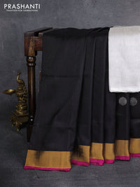 Pure uppada silk saree black and magenta pink with zari woven coin buttas in borderless style