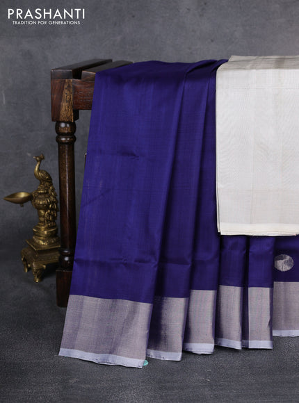 Pure uppada silk saree blue with silver zari woven coin buttas and silver zari woven border