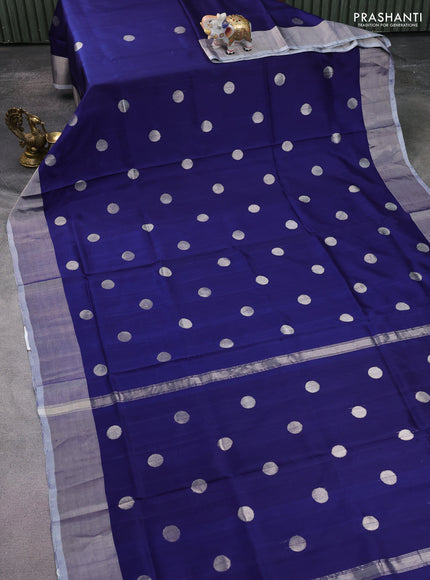 Pure uppada silk saree blue with silver zari woven coin buttas and silver zari woven border