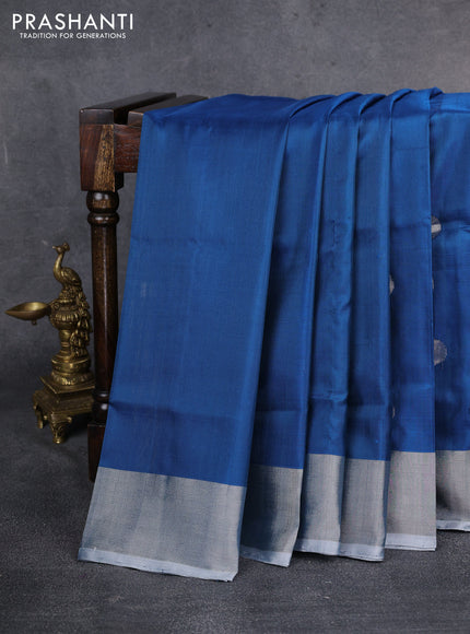 Pure uppada silk saree cs blue with silver zari woven coin buttas and silver zari woven border