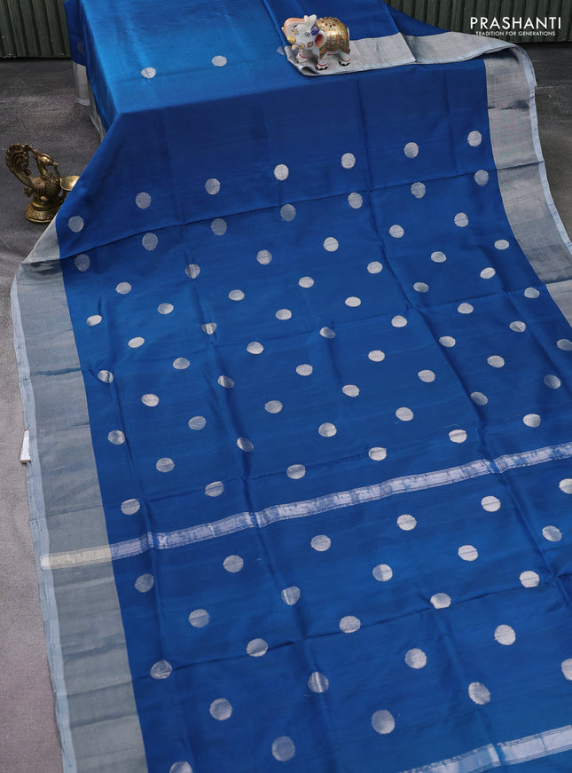 Pure uppada silk saree cs blue with silver zari woven coin buttas and silver zari woven border