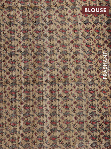 Pure dupion saree mustard yellow and beige with plain body and madhubani printed pallu & blouse