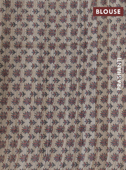 Pure dupion saree peacock blue and beige with allover zari checked pattern and madhubani printed pallu & blouse