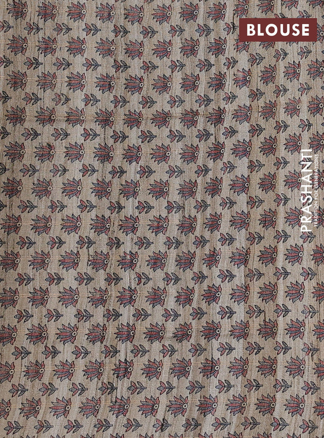 Pure dupion saree peacock blue and beige with allover zari checked pattern and madhubani printed pallu & blouse