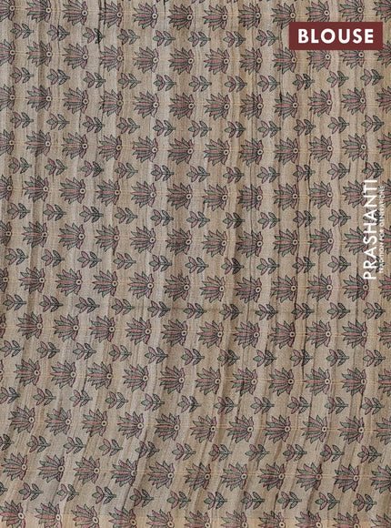 Pure dupion saree green and beige with allover zari checked pattern and madhubani printed pallu & blouse