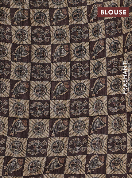 Pure dupion saree mustard yellow and beige with plain body and madhubani printed pallu & blouse