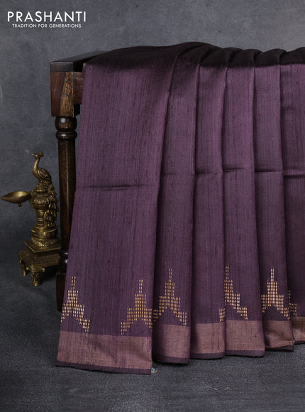 Pure dupion saree deep jamun and beige with plain body and kalamkari printed pallu & blouse