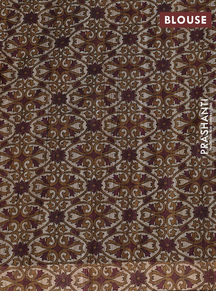 Pure dupion saree maroon and beige with thread woven buttas and kalamkari printed pallu & blouse