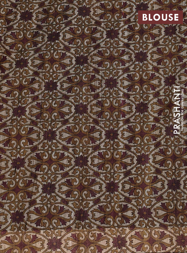 Pure dupion saree maroon and beige with thread woven buttas and kalamkari printed pallu & blouse