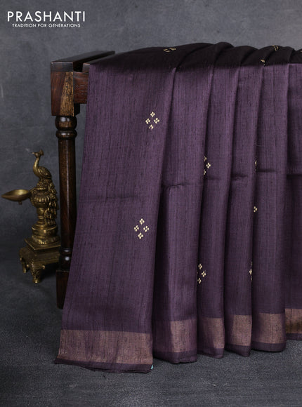 Pure dupion saree deep jamun shade and beige with thread woven buttas and kalamkari printed pallu & blouse