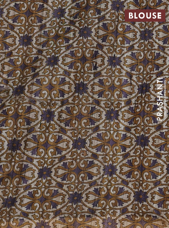 Pure dupion saree deep jamun shade and beige with thread woven buttas and kalamkari printed pallu & blouse