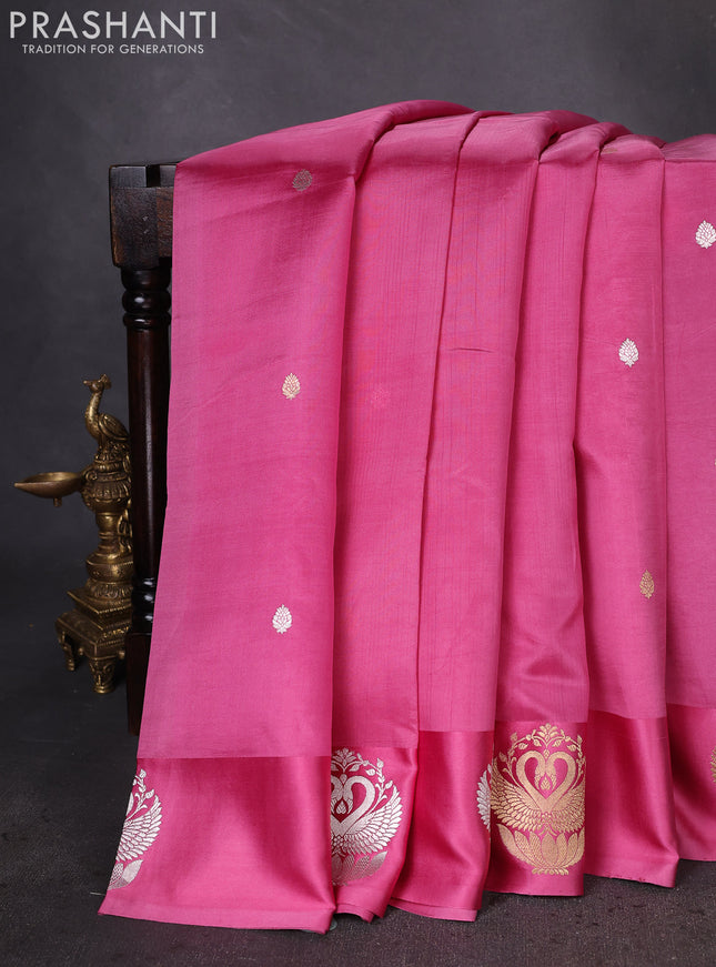 Banarasi poona silk saree light pink with silver & gold zari woven buttas and zari woven butta border