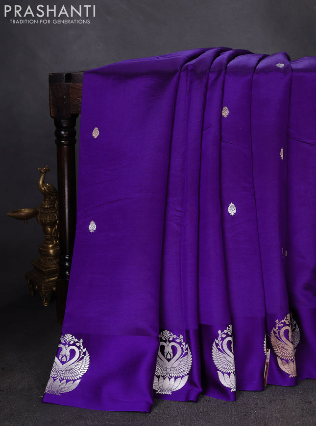 Banarasi poona silk saree violet with silver & gold zari woven buttas and zari woven butta border