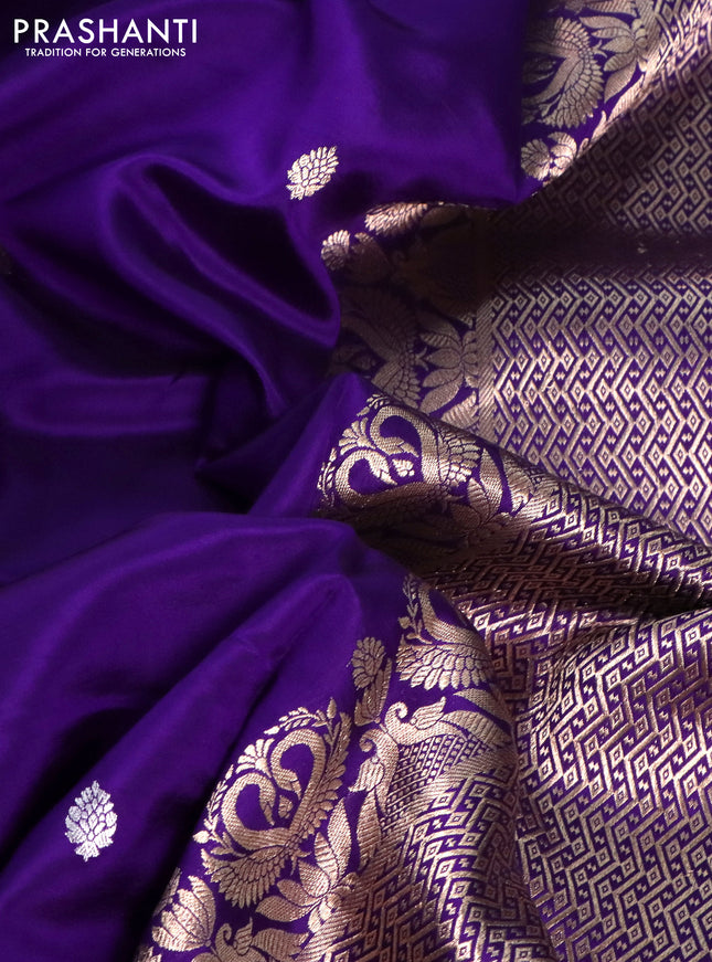 Banarasi poona silk saree violet with silver & gold zari woven buttas and zari woven butta border