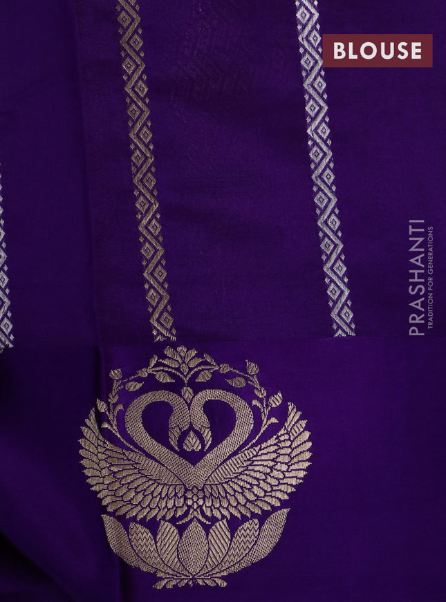 Banarasi poona silk saree violet with silver & gold zari woven buttas and zari woven butta border