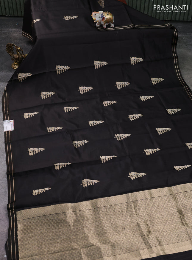 Banarasi poona silk saree black with zari woven leaf buttas and simple zari border