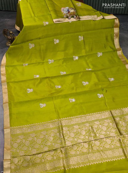 Banarasi poona silk saree lime green with zari woven floral buttas and zari woven border