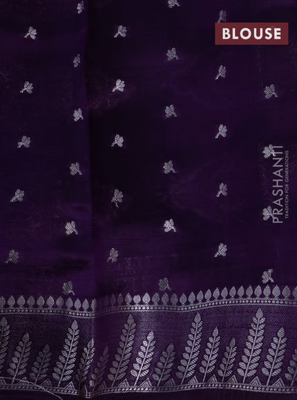 Banarasi poona silk saree teal green and violet with allover thread & silver zari weaves and silver zari woven border