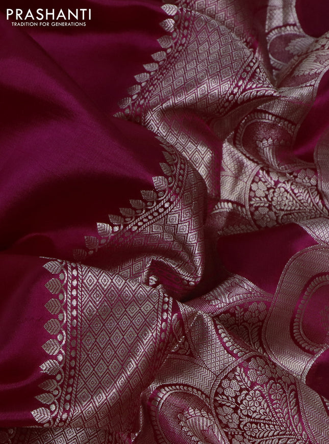 Banarasi poona silk saree pink and violet with zari woven buttas and zari woven butta border