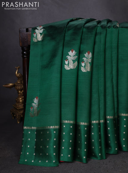 Banarasi poona silk saree green and red with zari woven buttas and zari woven butta border