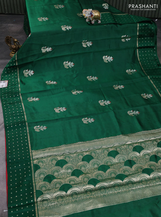 Banarasi poona silk saree green and red with zari woven buttas and zari woven butta border