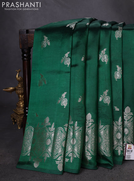 Banarasi poona silk saree green with zari woven buttas and zari woven border