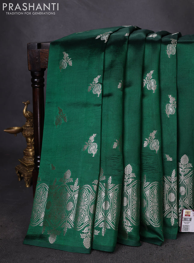 Banarasi poona silk saree green with zari woven buttas and zari woven border
