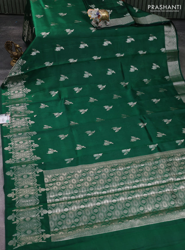 Banarasi poona silk saree green with zari woven buttas and zari woven border