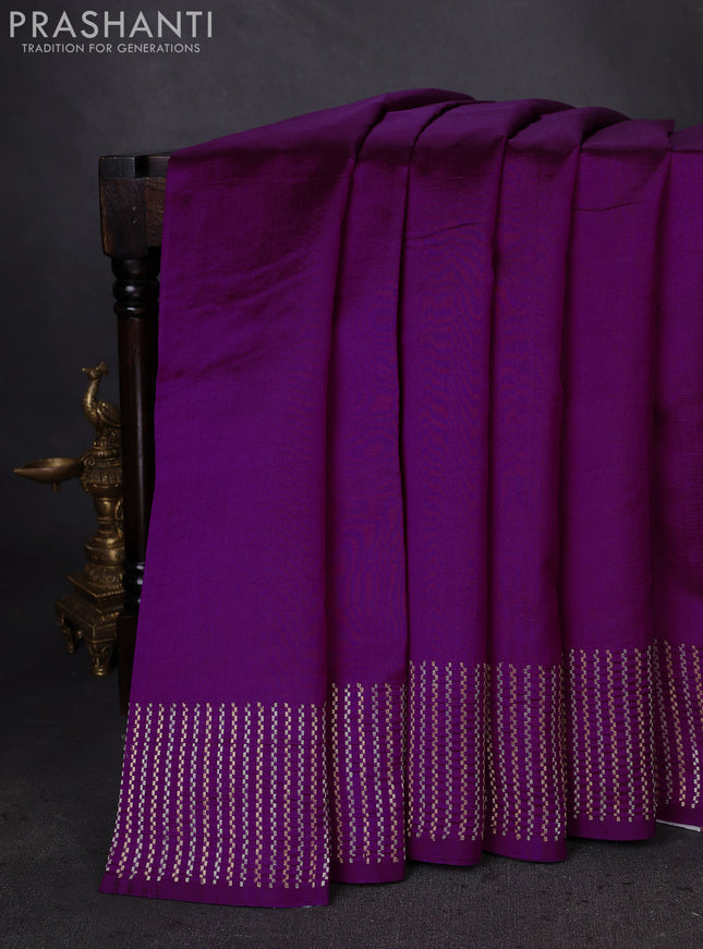 Banarasi poona silk saree purple with plain body and zari woven border