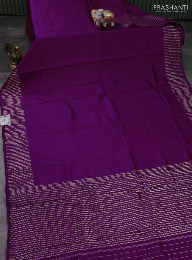 Banarasi poona silk saree purple with plain body and zari woven border