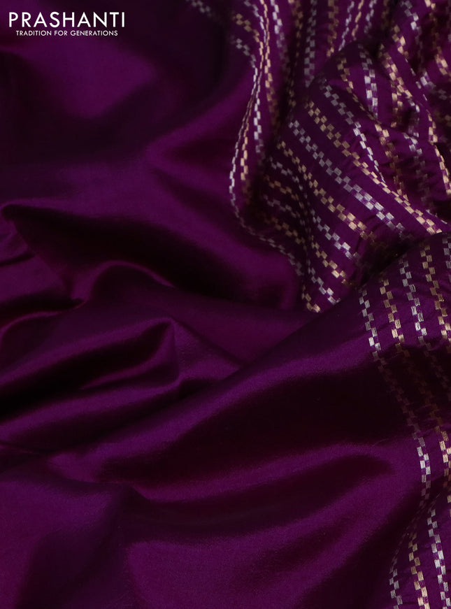 Banarasi poona silk saree purple with plain body and zari woven border