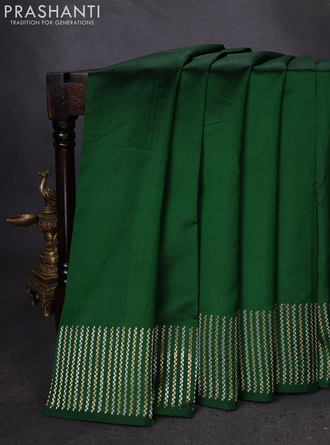 Banarasi poona silk saree green with plain body and zari woven border